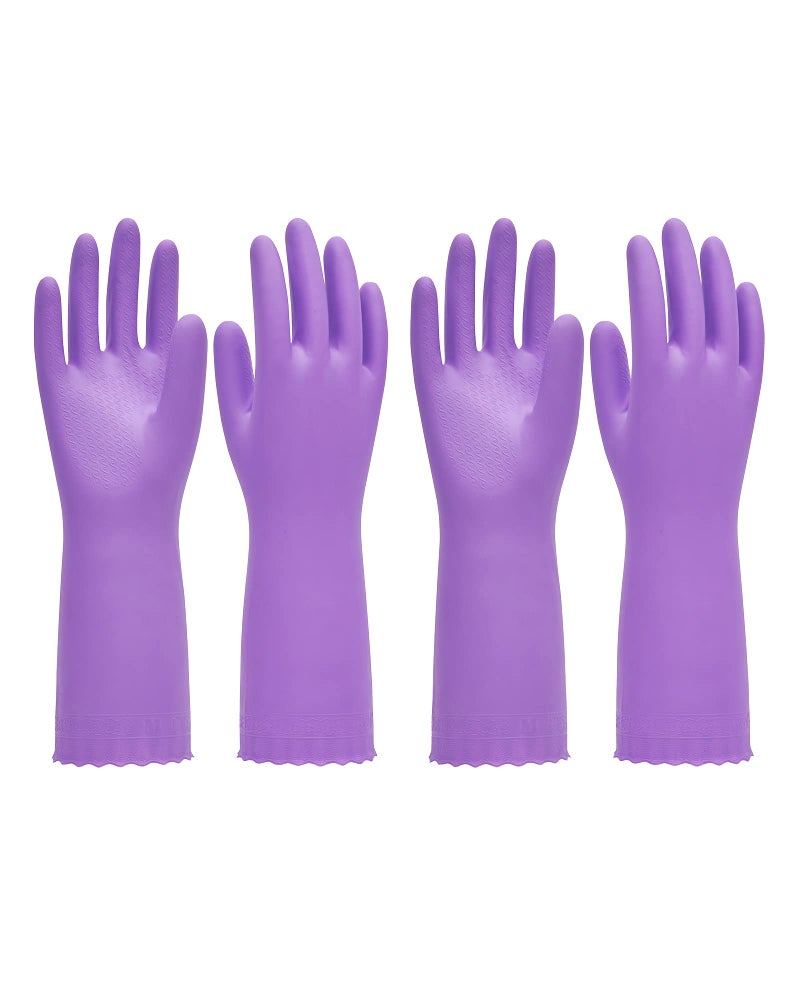 PACIFIC PPE 2 Pairs Reusable Dishwashing Cleaning Gloves with Latex Free, Cotton Lining, Kitchen Gloves, Purple, Small - Image 1